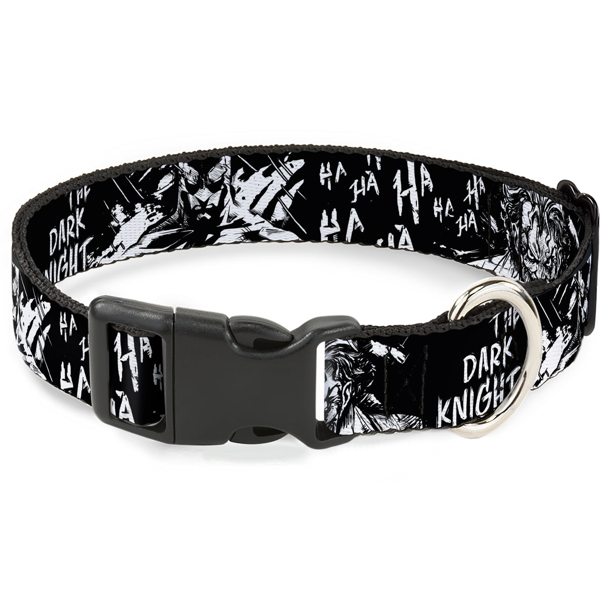 Plastic Clip Collar - Batman THE DARK KNIGHT and Joker Smiling Sketch Close-Ups Black/White Dog Collars Plastic Clip Side Release DC Comics
