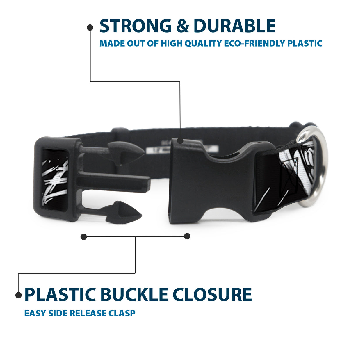 Plastic Clip Collar - THE JOKER Smiling Eyes Sketch Close-Up Black/White Dog Collars Plastic Clip Side Release DC Comics