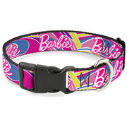 Plastic Clip Collar - BARBIE Script Signature Logo Abstract Multi Color/White Dog Collars Plastic Clip Side Release Barbie
