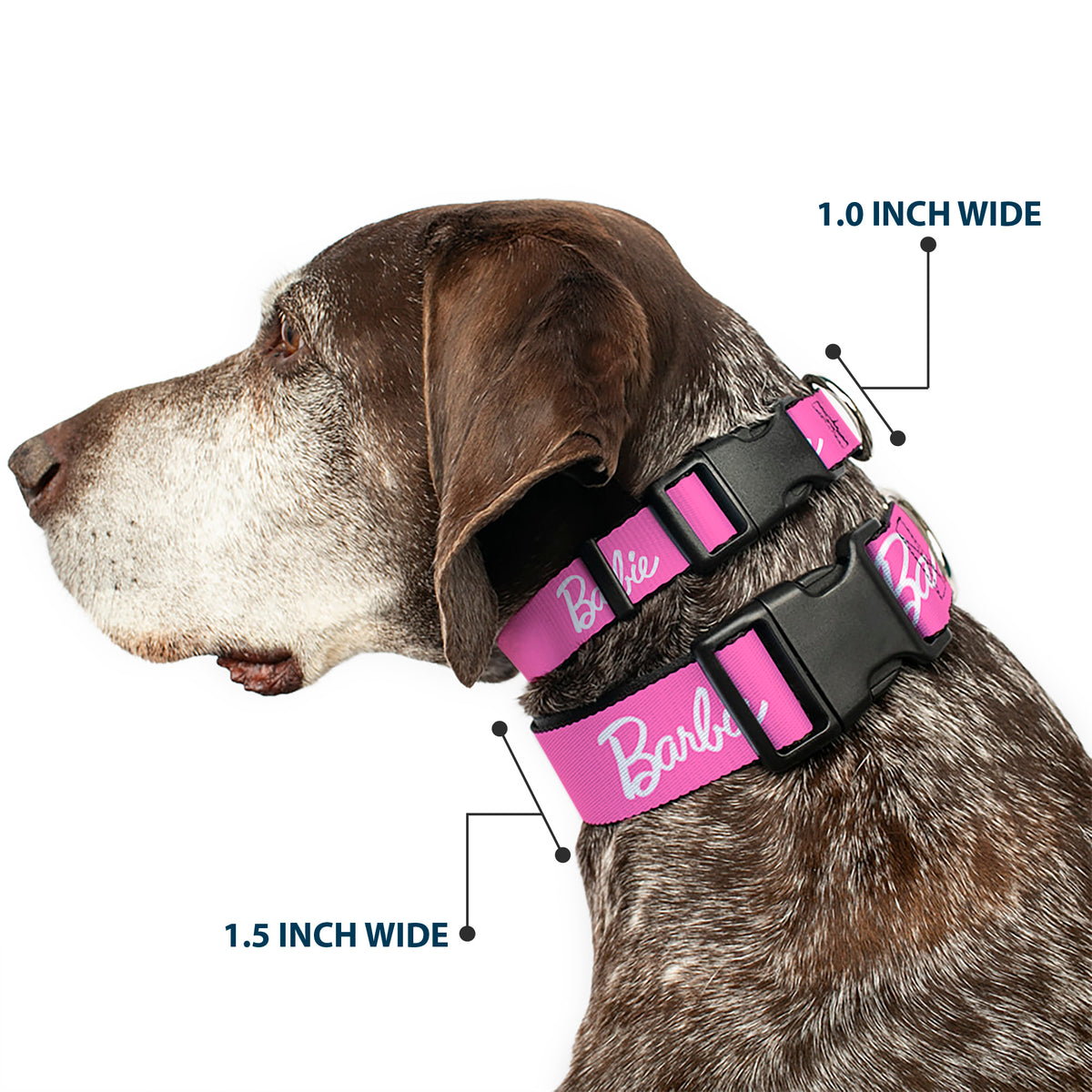 Plastic Clip Collar - BARBIE Script Signature Logo Pink/White Dog Collars Plastic Clip Side Release Barbie