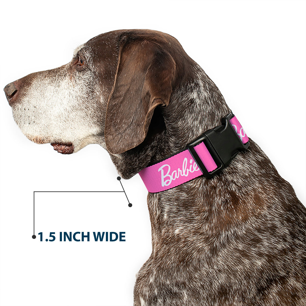 Plastic Clip Collar - BARBIE Script Signature Logo Pink/White Dog Collars Plastic Clip Side Release Barbie