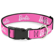 Plastic Clip Collar - BARBIE Script Signature Logo Pink/White Dog Collars Plastic Clip Side Release Barbie