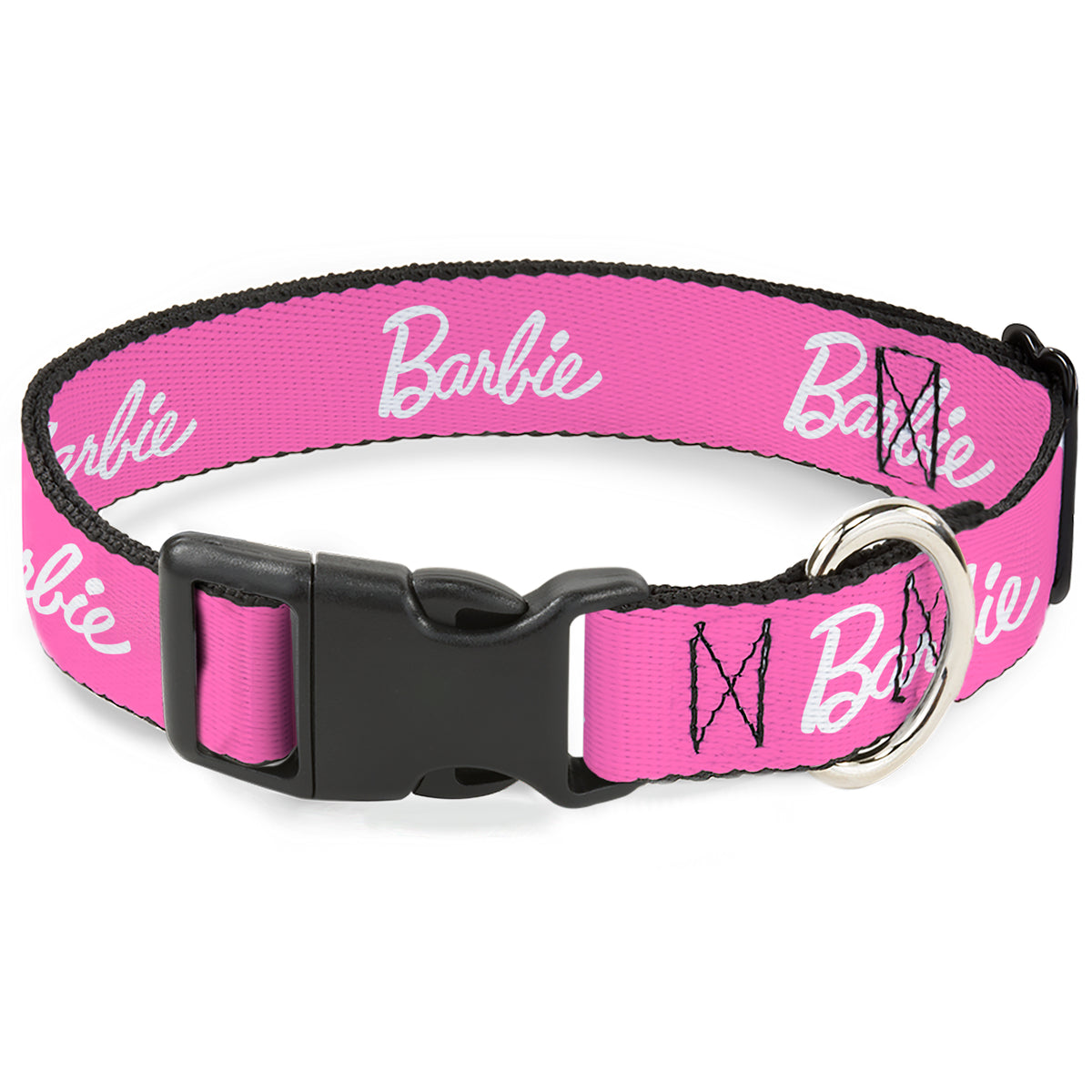 Plastic Clip Collar - BARBIE Script Signature Logo Pink/White Dog Collars Plastic Clip Side Release Barbie