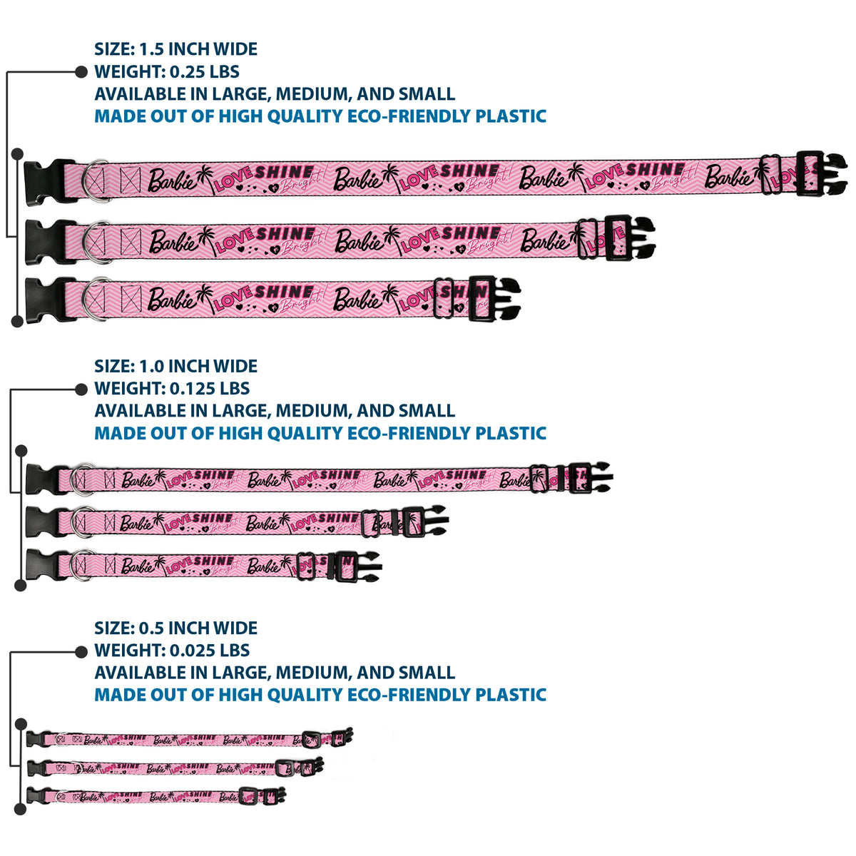 Plastic Clip Collar - BARBIE LOVE SHINE BRIGHT Chevron Striping Pinks Dog Collars Plastic Clip Side Release Barbie