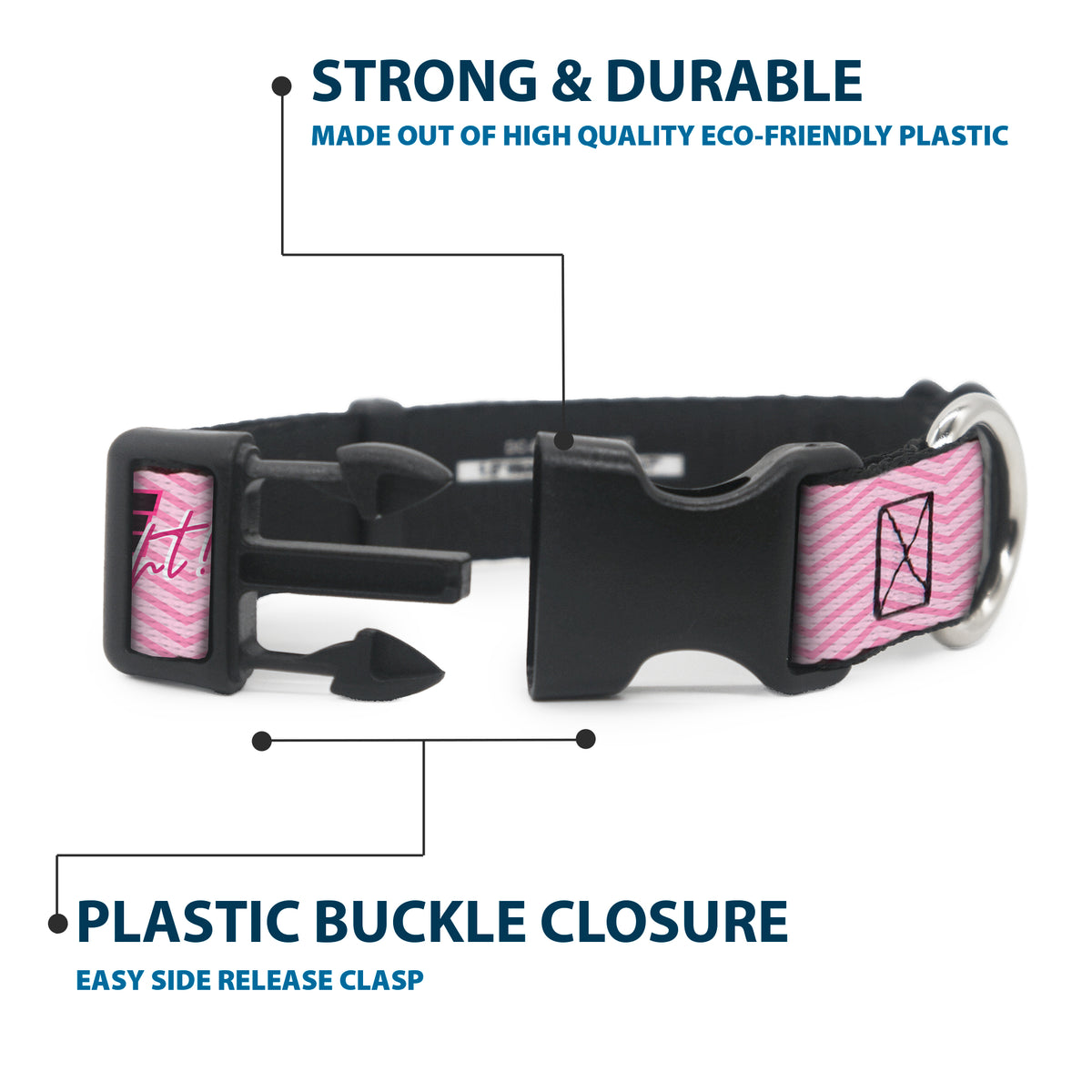 Plastic Clip Collar - BARBIE LOVE SHINE BRIGHT Chevron Striping Pinks Dog Collars Plastic Clip Side Release Barbie