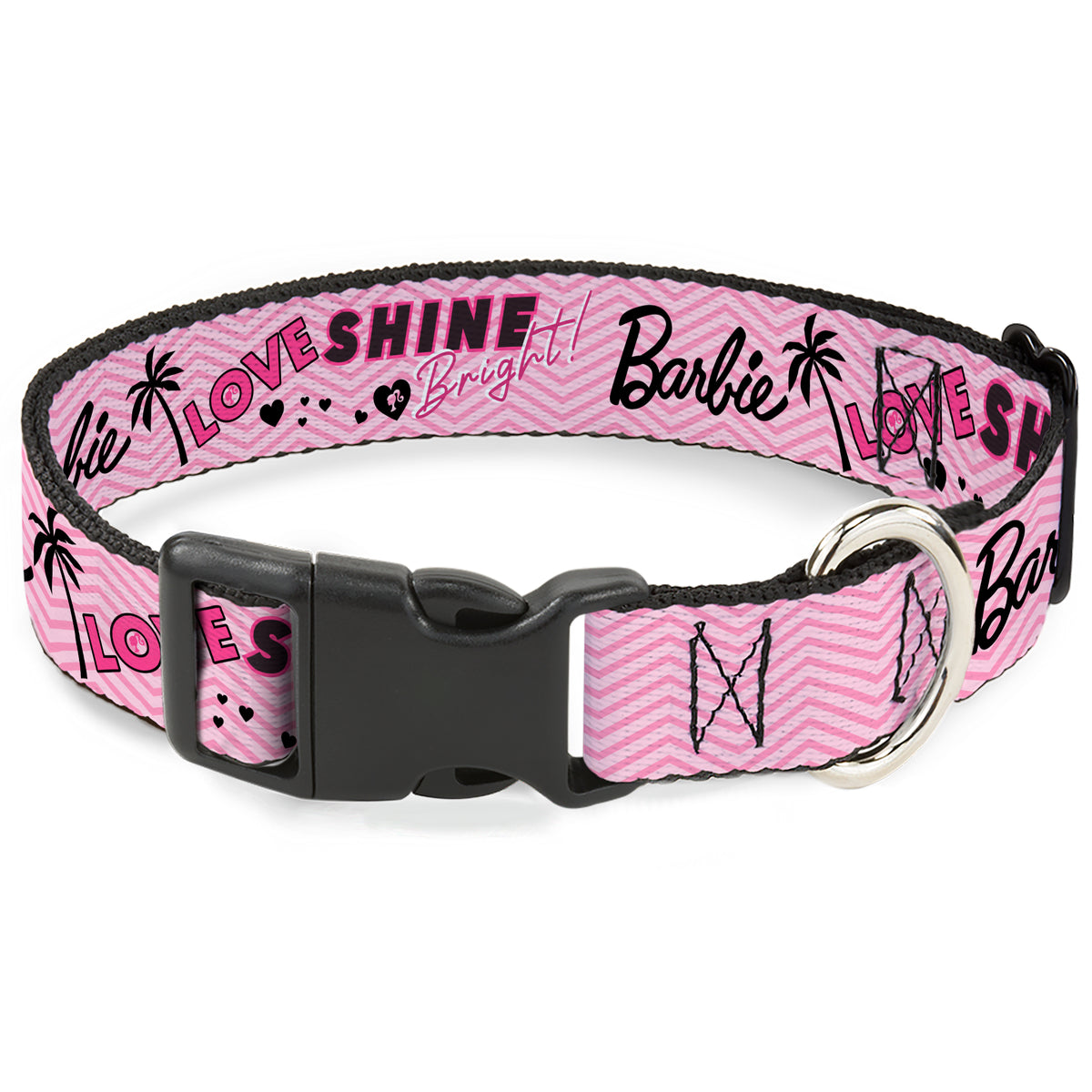 Plastic Clip Collar - BARBIE LOVE SHINE BRIGHT Chevron Striping Pinks Dog Collars Plastic Clip Side Release Barbie