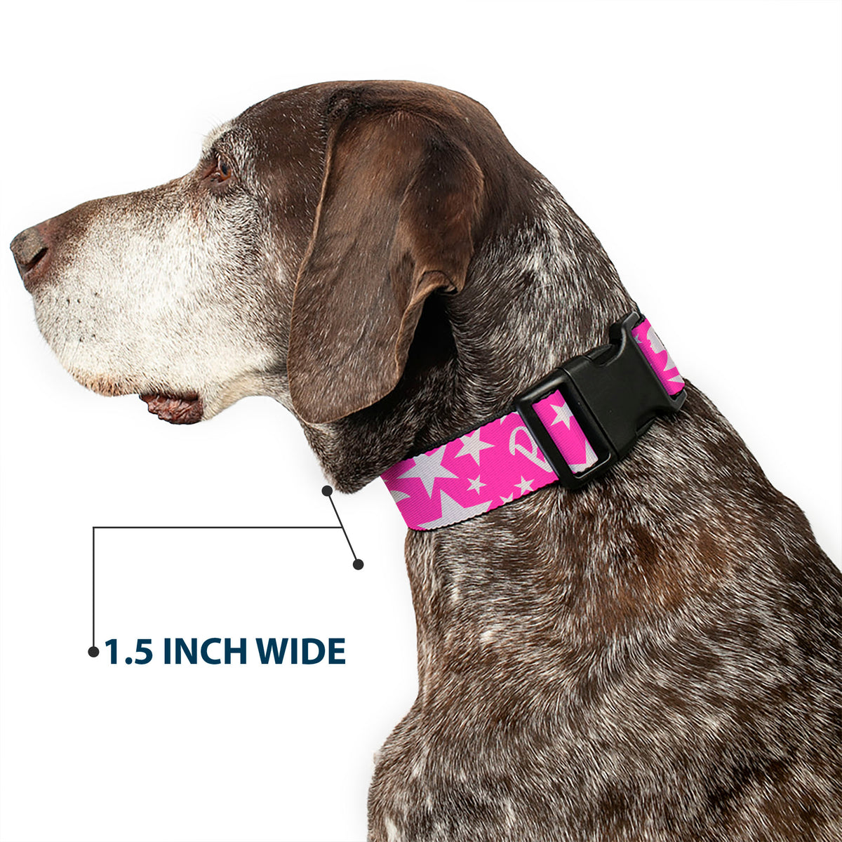 Plastic Clip Collar - Barbie Ponytail Silhouette and Star Scattered Pink/White Dog Collars Plastic Clip Side Release Barbie