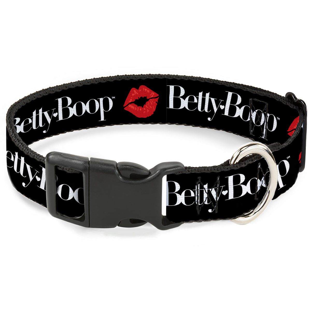 Plastic Clip Collar - BETTY BOOP Text and Kiss Black/White/Red Dog Collars Plastic Clip Side Release Betty Boop