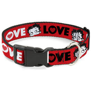 Plastic Clip Collar - Betty Boop Face and LOVE Text Red/Black/White Dog Collars Plastic Clip Side Release Betty Boop