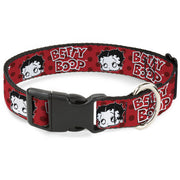 Plastic Clip Collar - BETTY BOOP Face and Text Polka Dot Reds/Black/White Dog Collars Plastic Clip Side Release Betty Boop