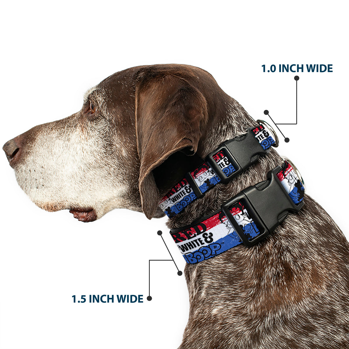 Plastic Clip Collar - Betty Boop RED WHITE & BOOP Pose Americana Stripe Red/White/Blue/Black Dog Collars Plastic Clip Side Release Betty Boop
