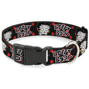 Plastic Clip Collar - BETTY BOOP Zombie Betty and Text Polka Dot Black/Red/White Dog Collars Plastic Clip Side Release Betty Boop
