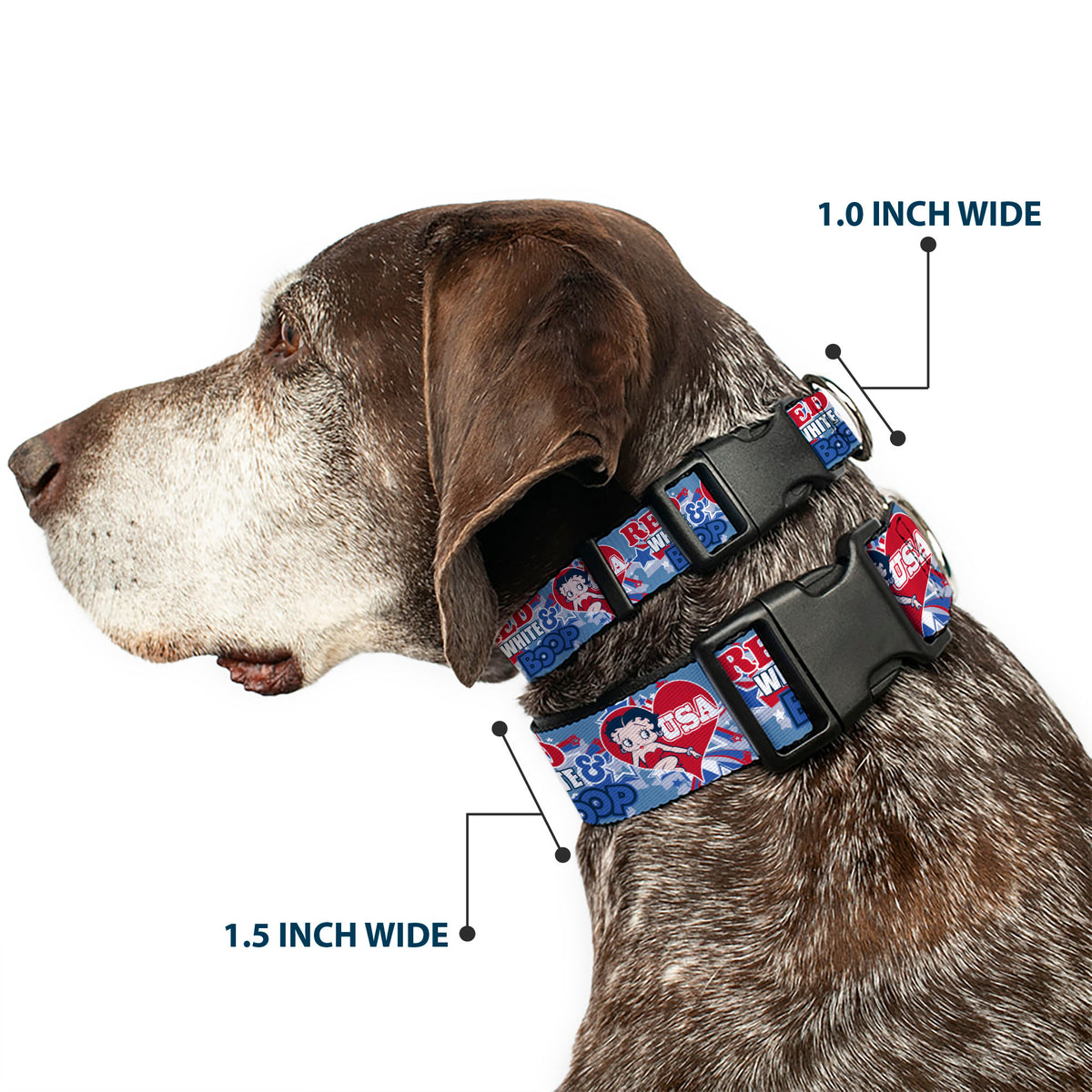 Plastic Clip Collar - Betty Boop RED WHITE & BOOP Heart Pose Blues/Reds Dog Collars Plastic Clip Side Release Betty Boop