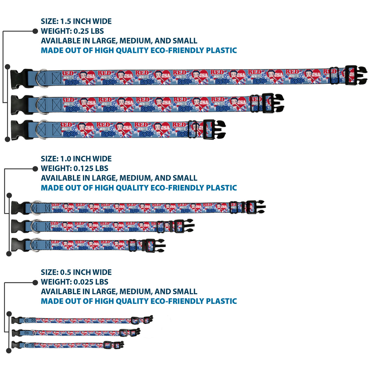 Plastic Clip Collar - Betty Boop RED WHITE & BOOP Heart Pose Blues/Reds Dog Collars Plastic Clip Side Release Betty Boop