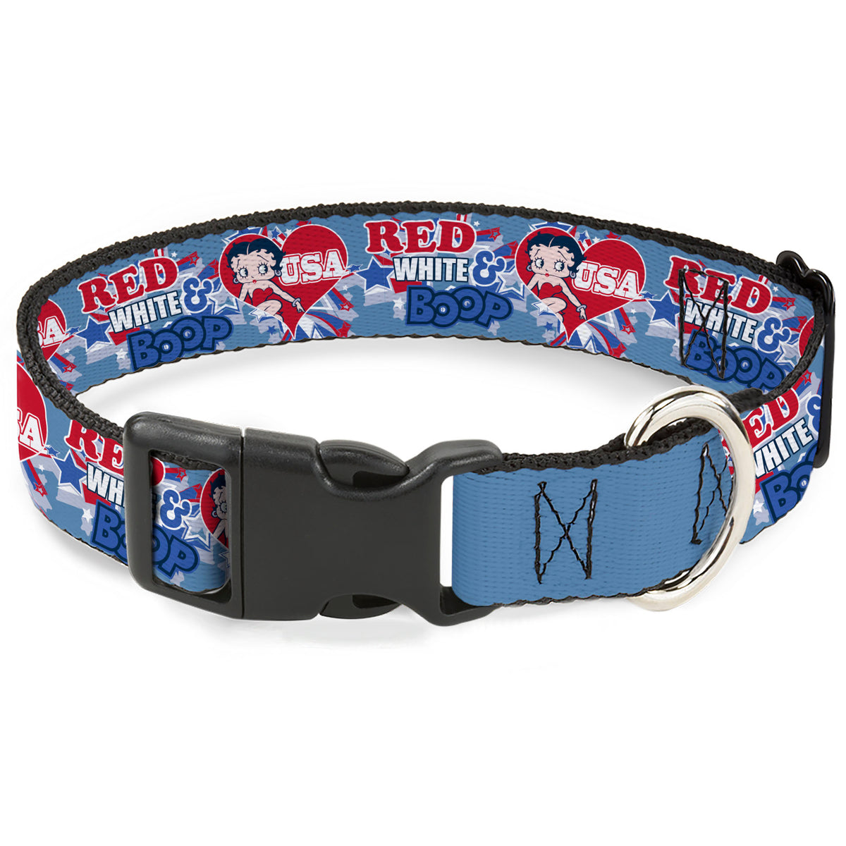 Plastic Clip Collar - Betty Boop RED WHITE & BOOP Heart Pose Blues/Reds Dog Collars Plastic Clip Side Release Betty Boop