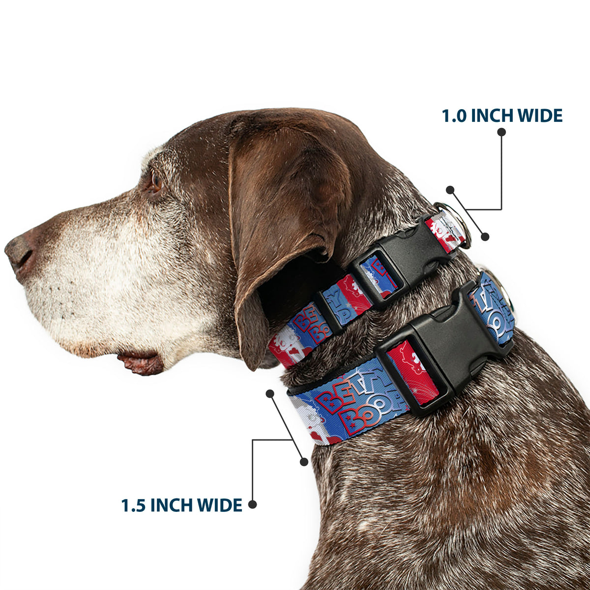 Plastic Clip Collar - BETTY BOOP Americana Pose and Stripes Reds/White/Blues Dog Collars Plastic Clip Side Release Betty Boop