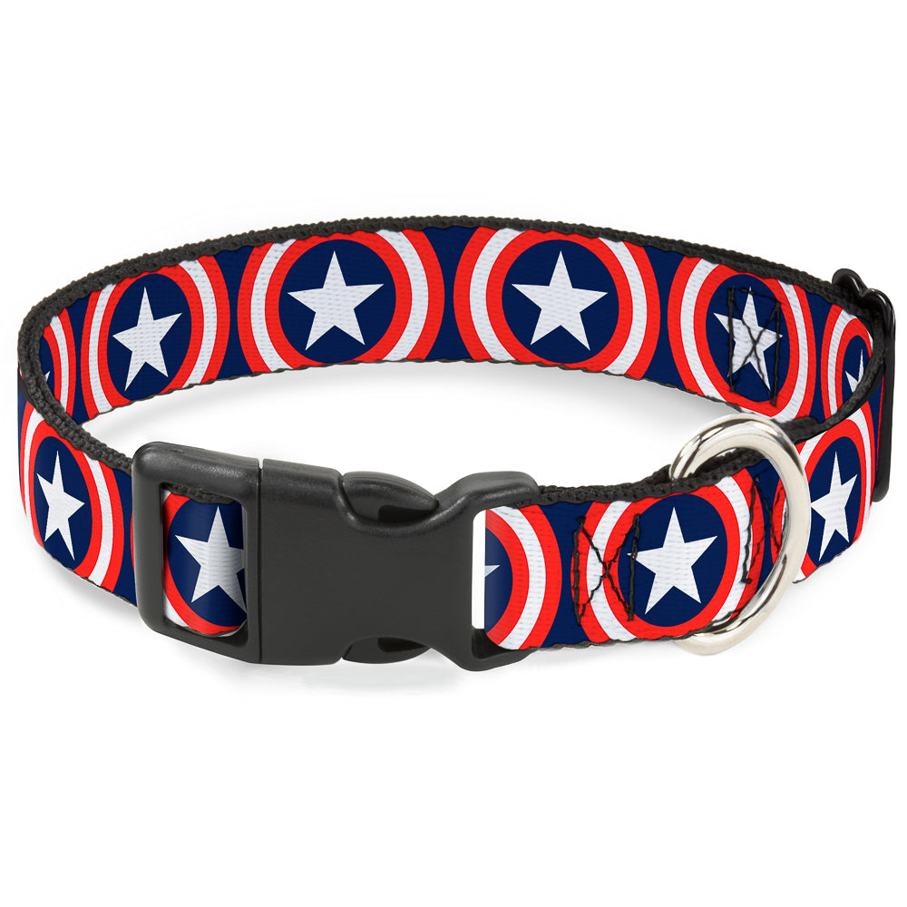 Plastic Clip Collar - Captain America Shield Repeat Navy Dog Collars Plastic Clip Side Release Marvel Comics