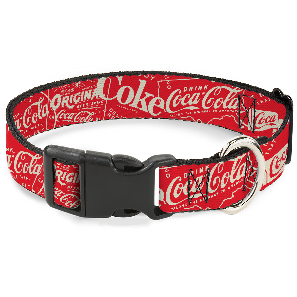 Plastic Clip Collar - Vintage Coca-Cola Coke Icons and Ad Logos Red/White Dog Collars Plastic Clip Side Release Coca-Cola