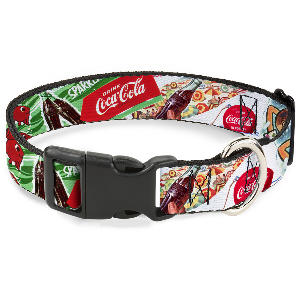Plastic Clip Collar - Vintage Coca-Cola GO REFRESHED Ads and Icons Collage Dog Collars Plastic Clip Side Release Coca-Cola