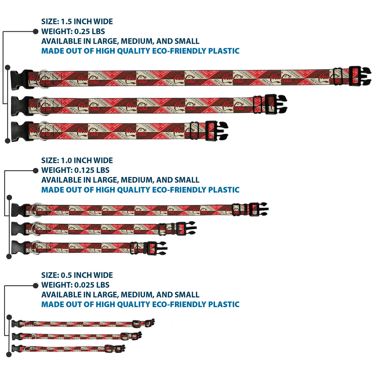 Plastic Clip Collar - DRINK COCA-COLA Coke Diamond Blocks Red/Brown/Beige Dog Collars Plastic Clip Side Release Coca-Cola