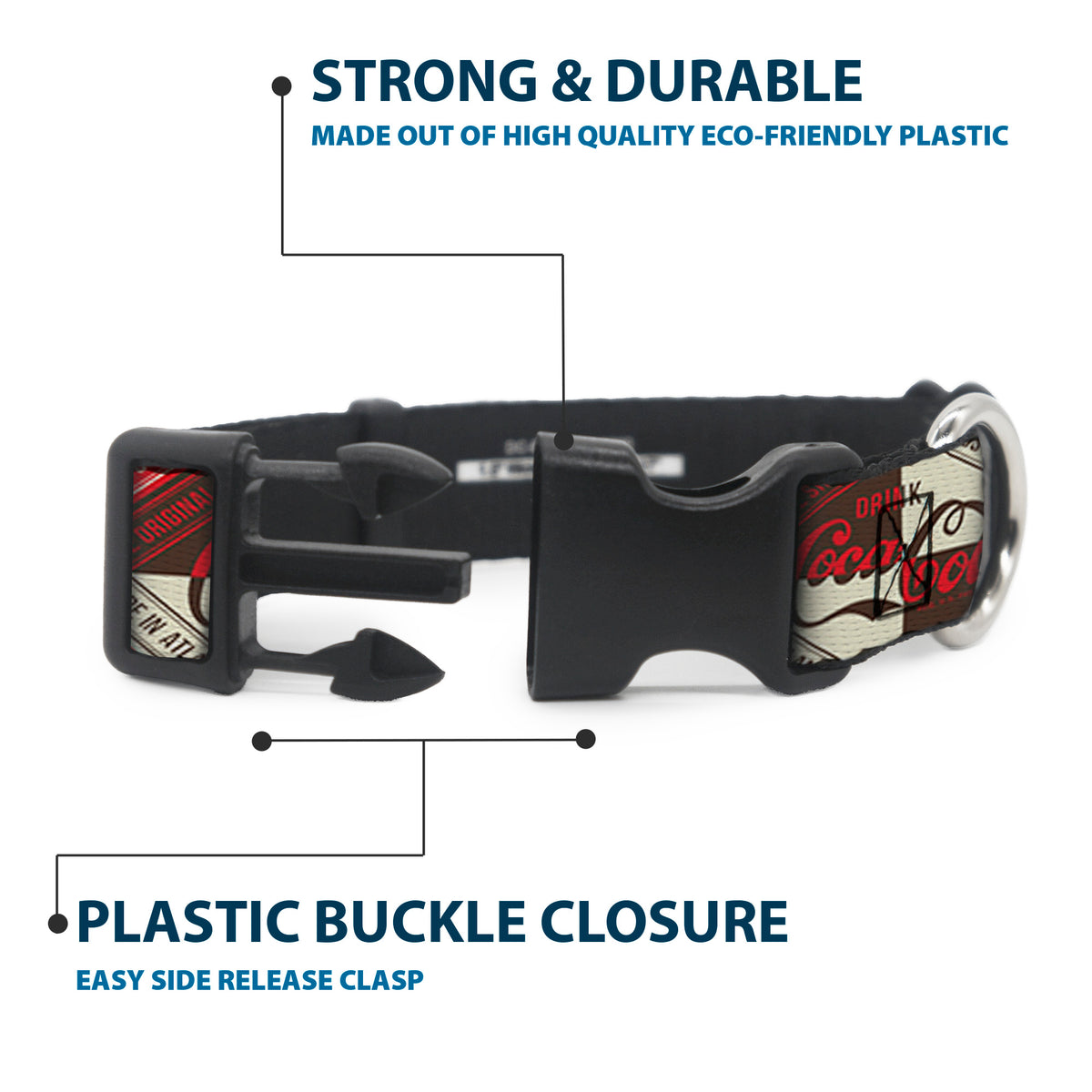 Plastic Clip Collar - DRINK COCA-COLA Coke Diamond Blocks Red/Brown/Beige Dog Collars Plastic Clip Side Release Coca-Cola