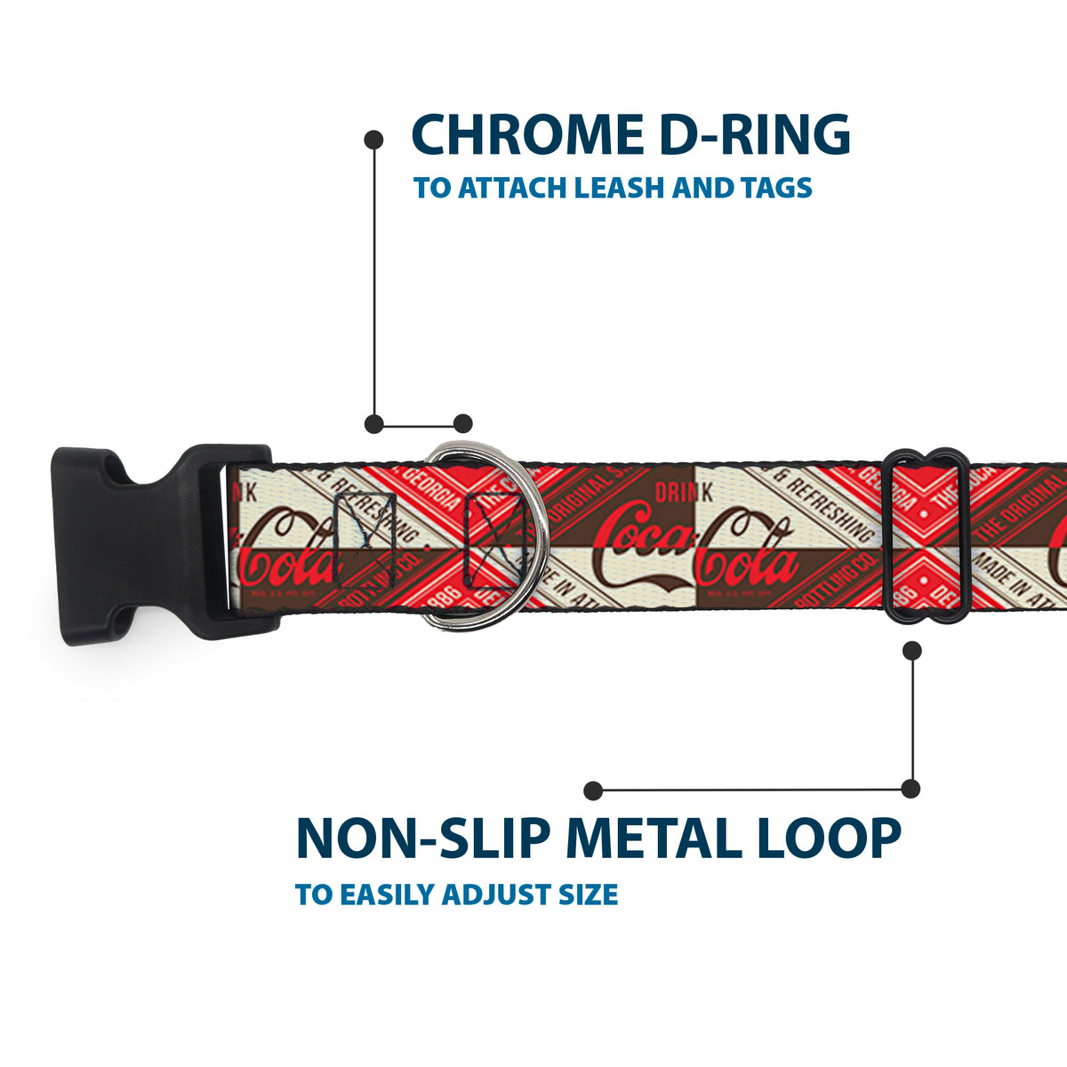 Plastic Clip Collar - DRINK COCA-COLA Coke Diamond Blocks Red/Brown/Beige Dog Collars Plastic Clip Side Release Coca-Cola