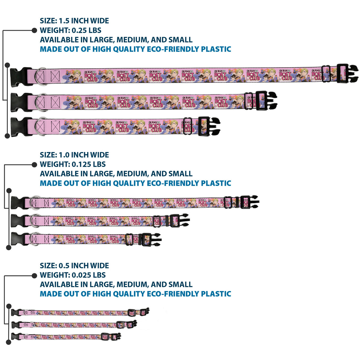 Plastic Clip Collar - OURAN HIGH SCHOOL Character Group Pose and Title Logo Pinks Dog Collars Plastic Clip Side Release Ouran High School Host Club