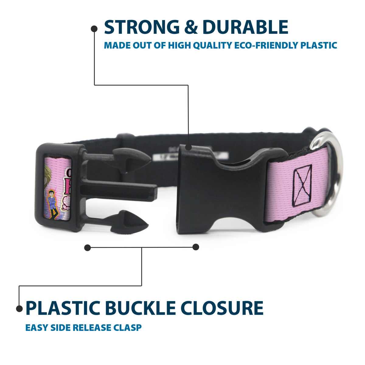 Plastic Clip Collar - OURAN HIGH SCHOOL Character Group Pose and Title Logo Pinks Dog Collars Plastic Clip Side Release Ouran High School Host Club