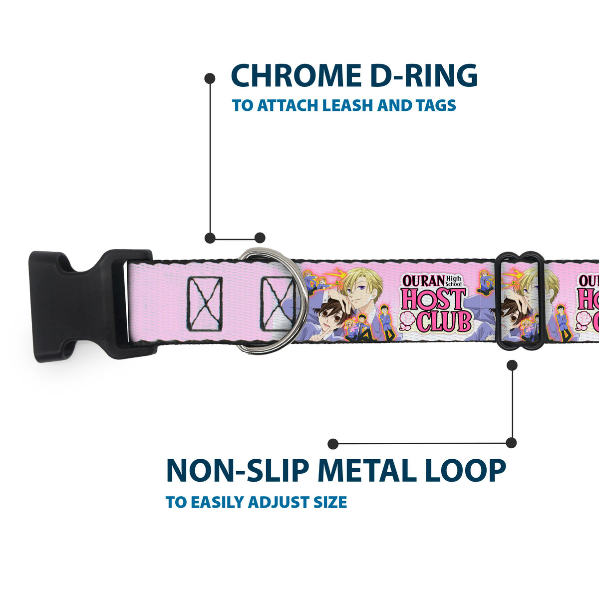 Plastic Clip Collar - OURAN HIGH SCHOOL Character Group Pose and Title Logo Pinks Dog Collars Plastic Clip Side Release Ouran High School Host Club