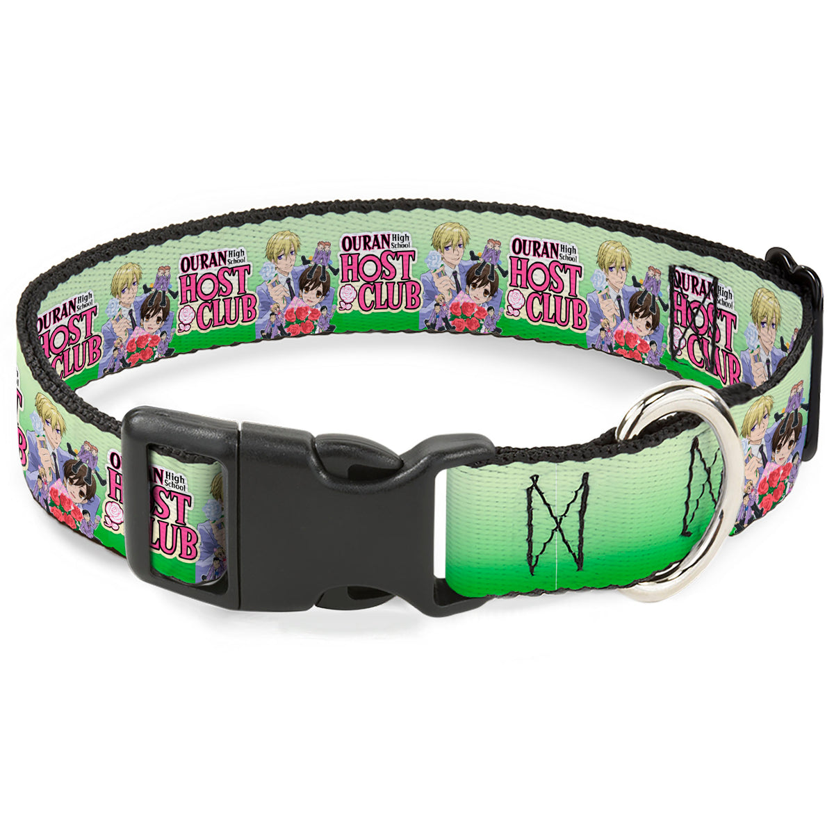 Plastic Clip Collar - OURAN HIGH SCHOOL HOST CLUB Haruhi and Friends Group Pose and Title Logo Greens Dog Collars Plastic Clip Side Release Ouran High School Host Club