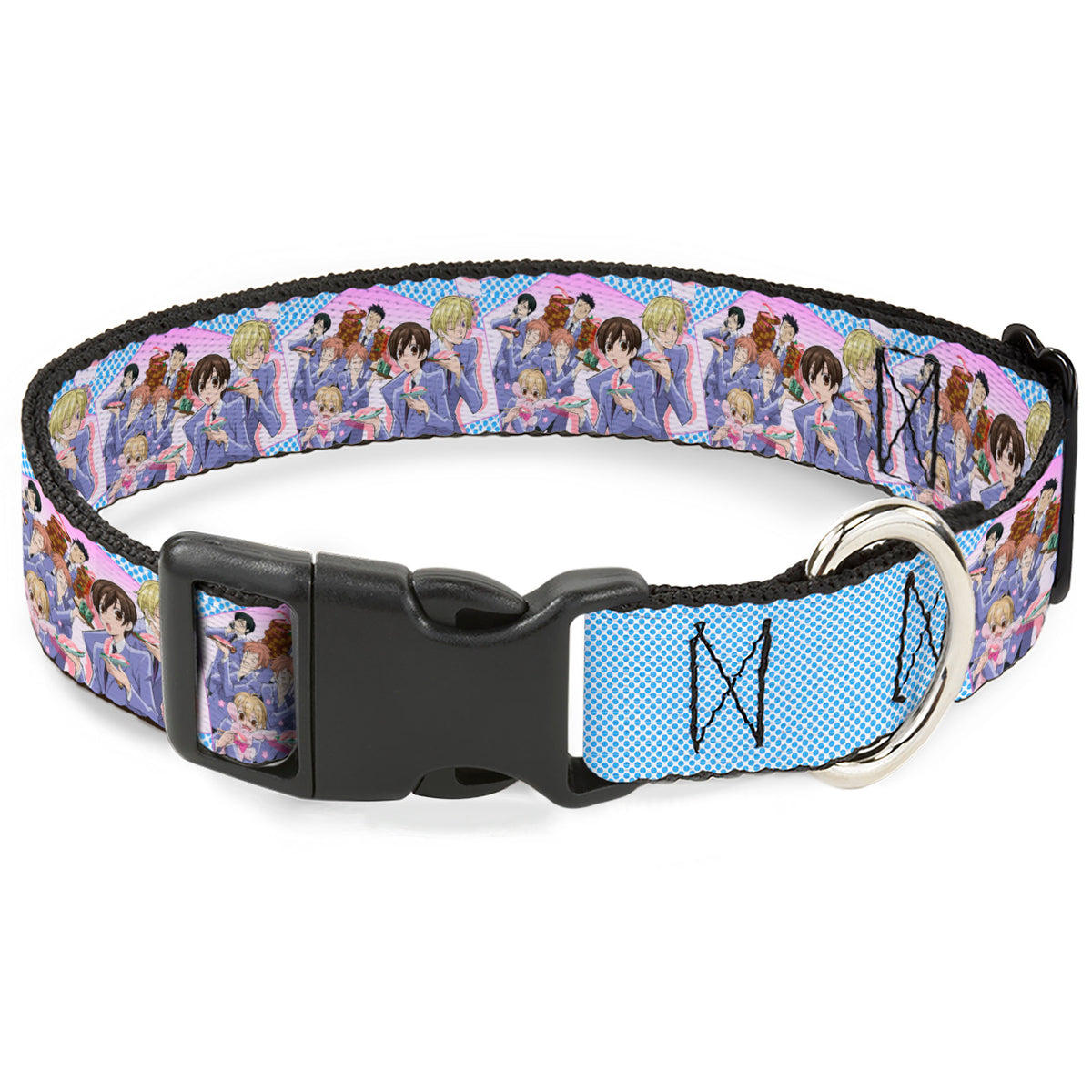 Plastic Clip Collar - Ouran High School Host Club Seven Character Sushi Dining Pose Pink/Blue Dog Collars Plastic Clip Side Release Ouran High School Host Club