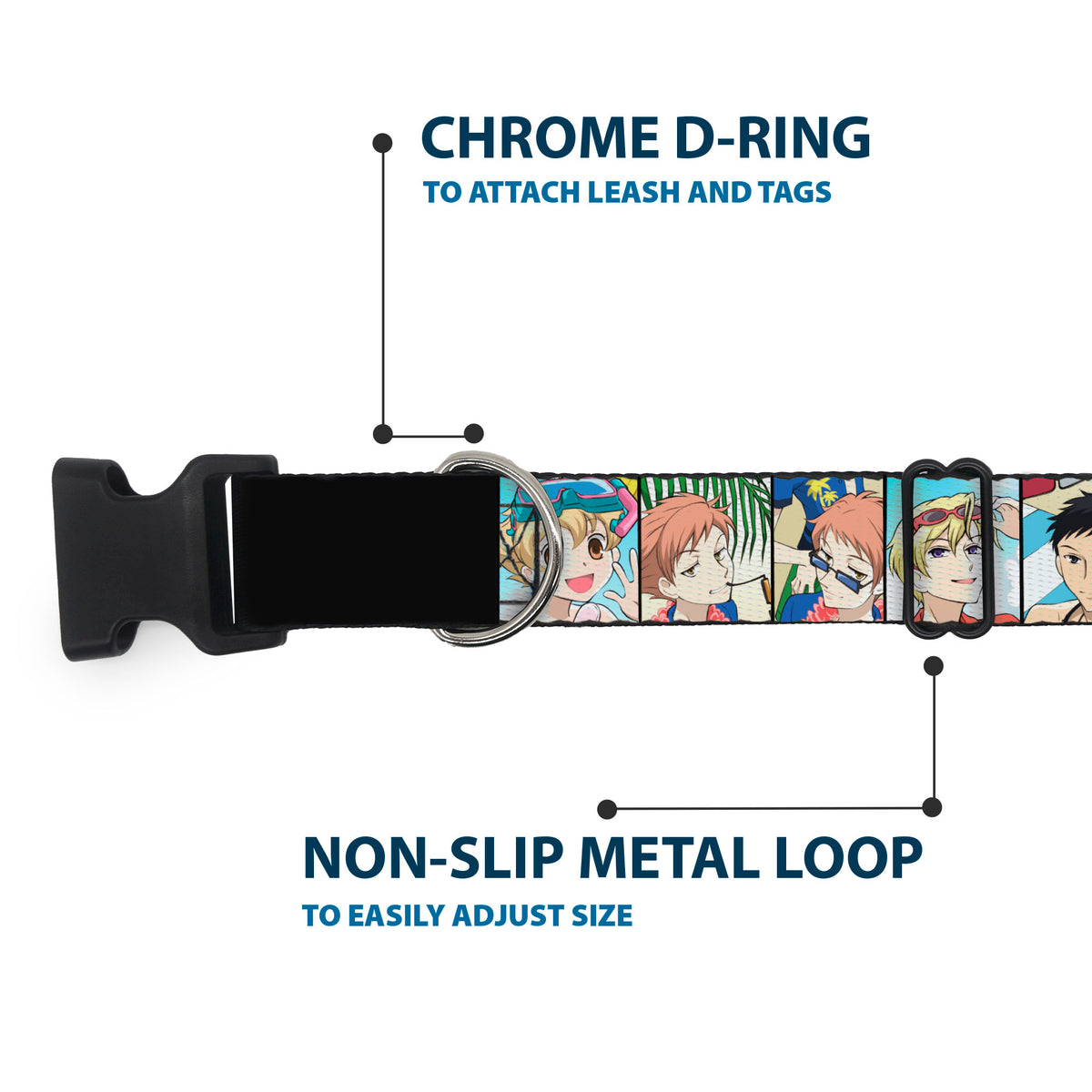 Plastic Clip Collar - Ouran High School Host Club Seven Character Beach Day Pose Blocks Dog Collars Plastic Clip Side Release Ouran High School Host Club