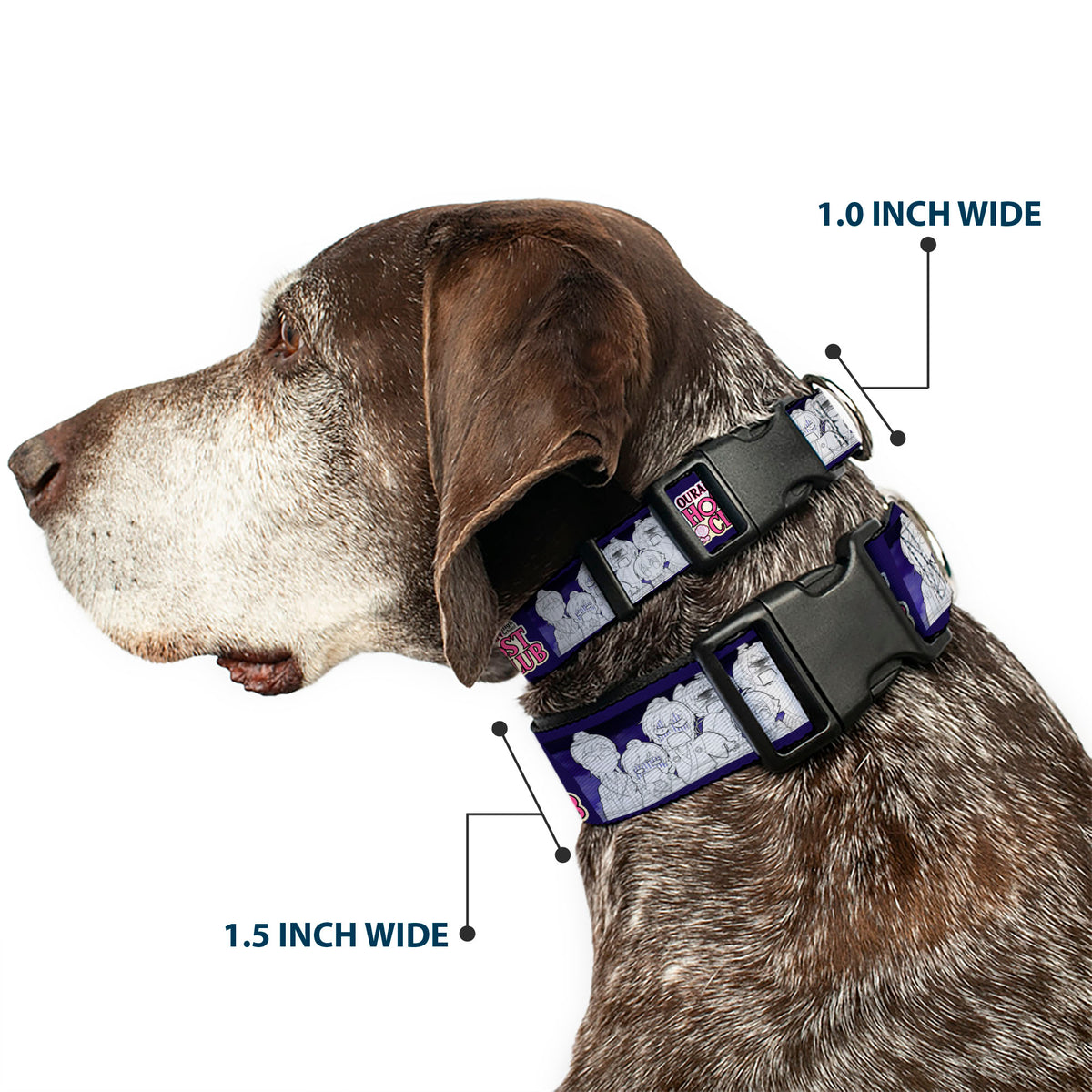 Plastic Clip Collar - OURAN HIGH SCHOOL HOST CLUB Character Doodle and Title Logo Violet Dog Collars Plastic Clip Side Release Ouran High School Host Club