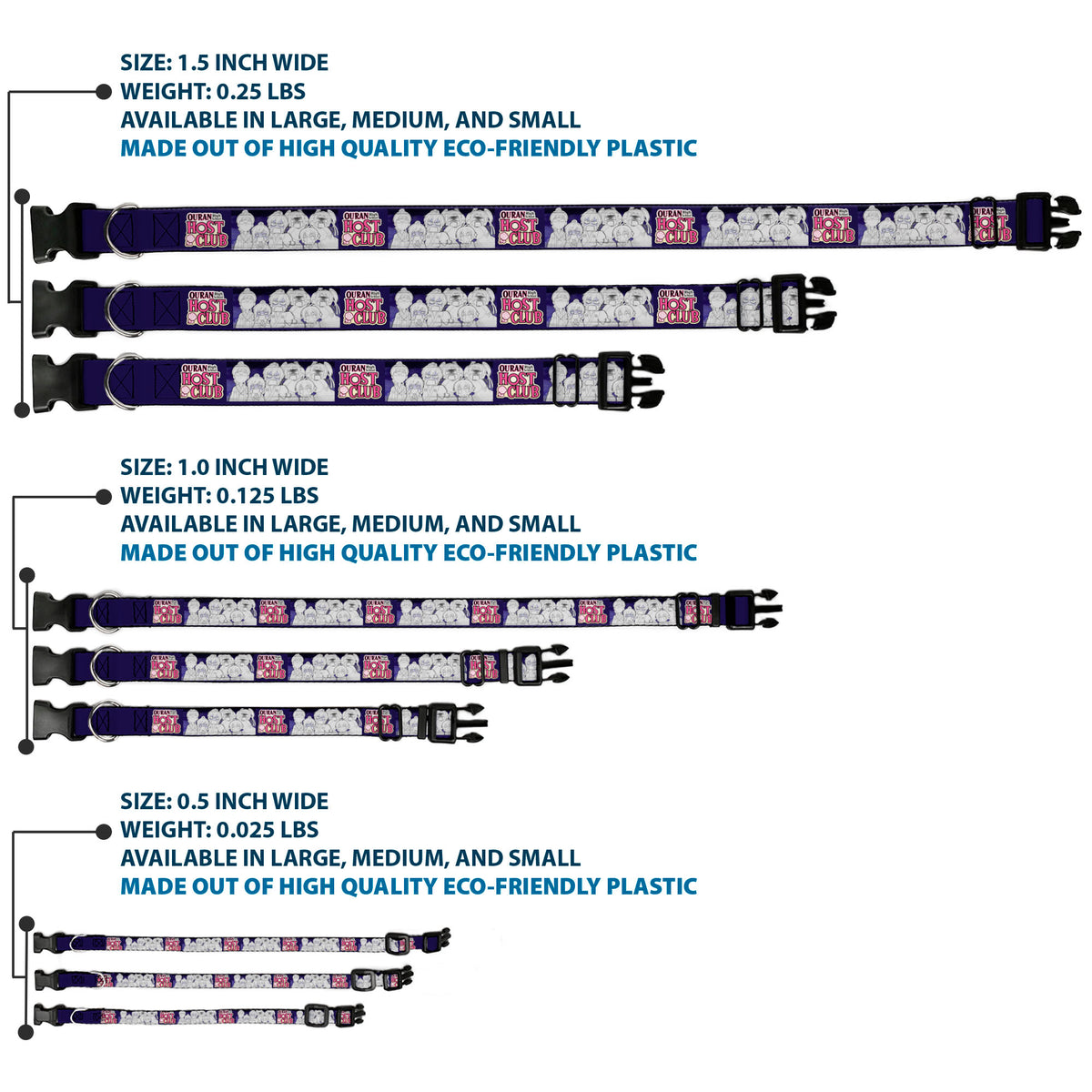 Plastic Clip Collar - OURAN HIGH SCHOOL HOST CLUB Character Doodle and Title Logo Violet Dog Collars Plastic Clip Side Release Ouran High School Host Club