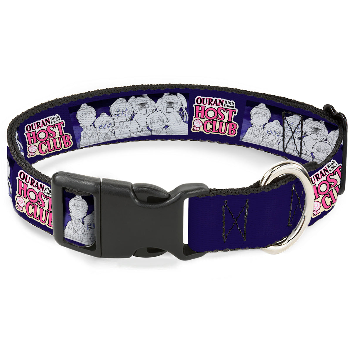 Plastic Clip Collar - OURAN HIGH SCHOOL HOST CLUB Character Doodle and Title Logo Violet Dog Collars Plastic Clip Side Release Ouran High School Host Club
