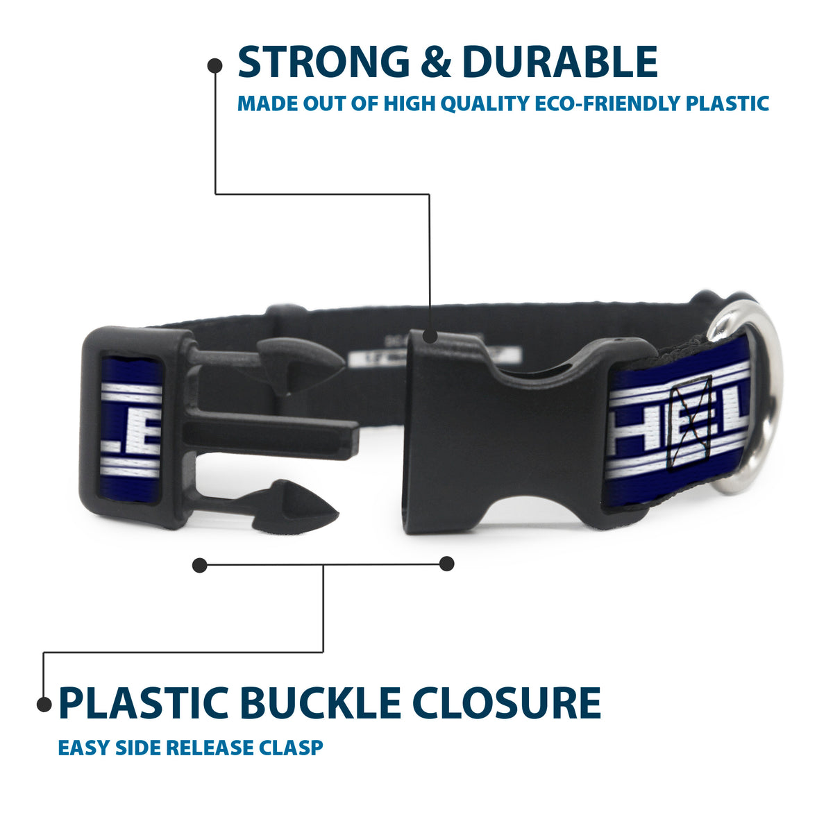Plastic Clip Collar - Carroll Shelby CS SHELBY Racing Logo Block Navy/White Dog Collars Plastic Clip Side Release Shelby
