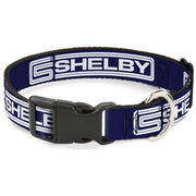 Plastic Clip Collar - Carroll Shelby CS SHELBY Racing Logo Block Navy/White Dog Collars Plastic Clip Side Release Shelby