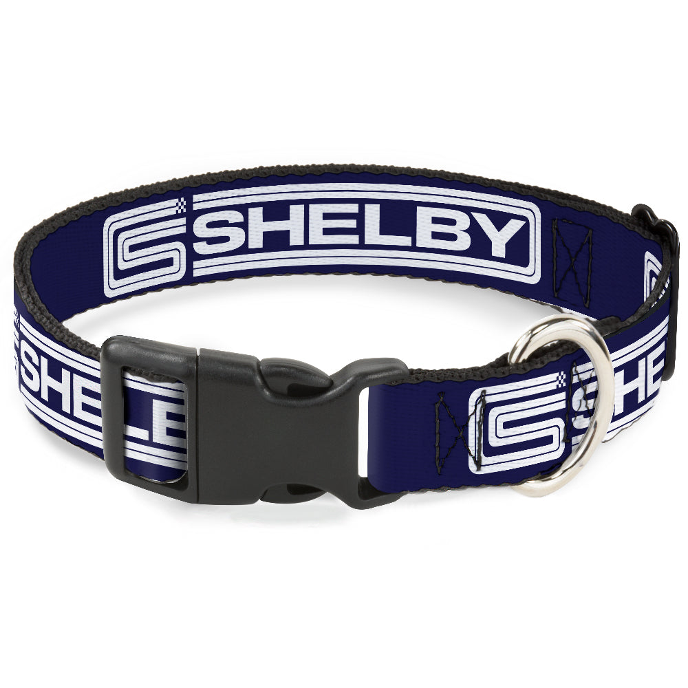 Plastic Clip Collar - Carroll Shelby CS SHELBY Racing Logo Block Navy/White Dog Collars Plastic Clip Side Release Shelby
