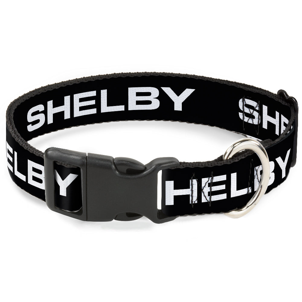 Plastic Clip Collar - SHELBY Text Only Black/White Dog Collars Plastic Clip Side Release Shelby