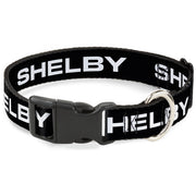 Plastic Clip Collar - SHELBY Text Only Black/White Dog Collars Plastic Clip Side Release Shelby