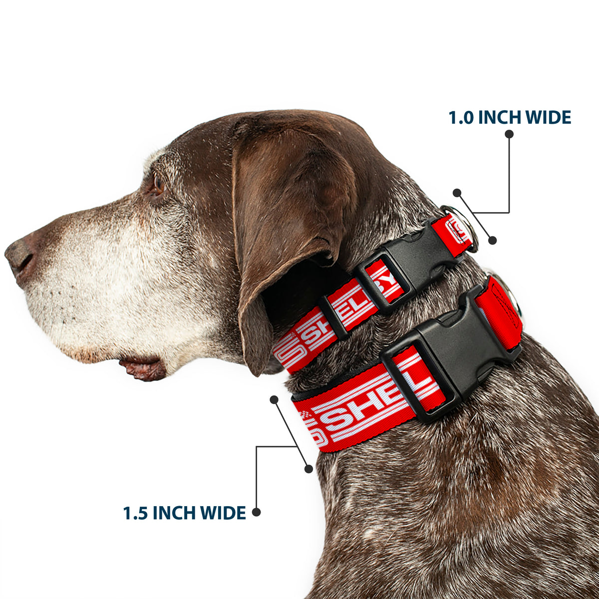 Plastic Clip Collar - Carroll Shelby CS SHELBY Racing Logo Block Red/White Dog Collars Plastic Clip Side Release Shelby