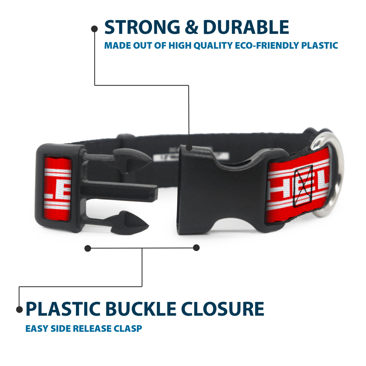 Plastic Clip Collar - Carroll Shelby CS SHELBY Racing Logo Block Red/White Dog Collars Plastic Clip Side Release Shelby