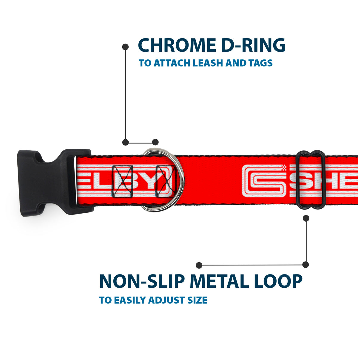 Plastic Clip Collar - Carroll Shelby CS SHELBY Racing Logo Block Red/White Dog Collars Plastic Clip Side Release Shelby