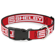 Plastic Clip Collar - Carroll Shelby CS SHELBY Racing Logo Block Red/White Dog Collars Plastic Clip Side Release Shelby