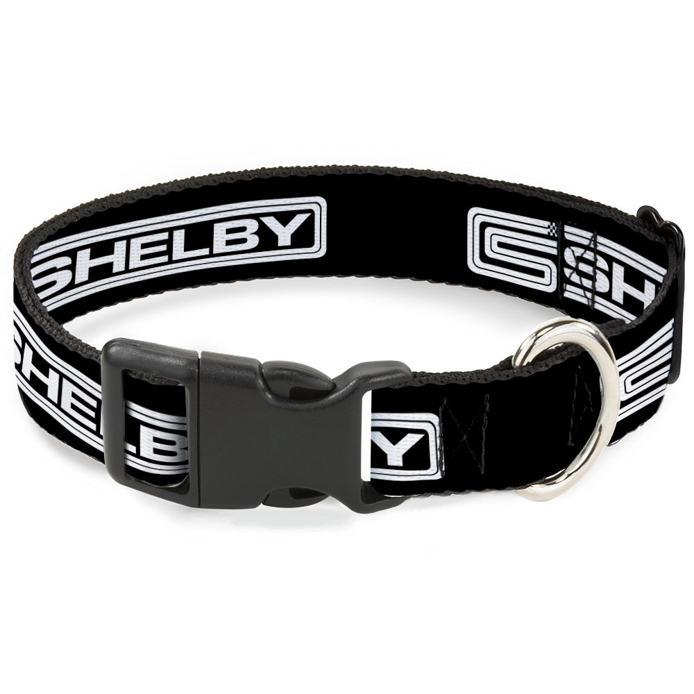Plastic Clip Collar - Carroll Shelby CS SHELBY Racing Logo Block Black/White Dog Collars Plastic Clip Side Release Shelby