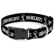 Plastic Clip Collar - SHELBY Box Logo and Super Snake Cobra Black/White Dog Collars Plastic Clip Side Release Shelby