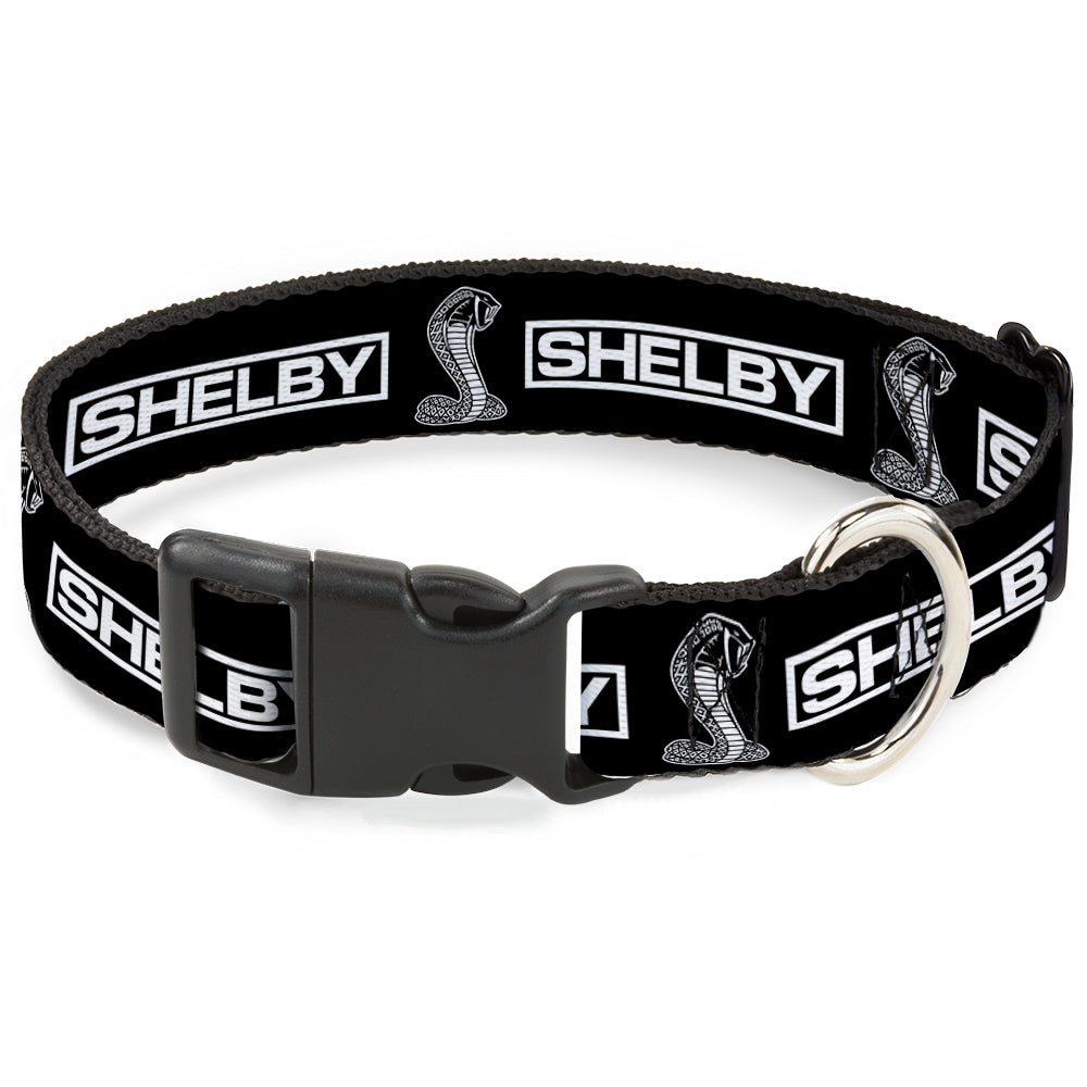 Plastic Clip Collar - SHELBY Box Logo and Super Snake Cobra Black/White Dog Collars Plastic Clip Side Release Shelby