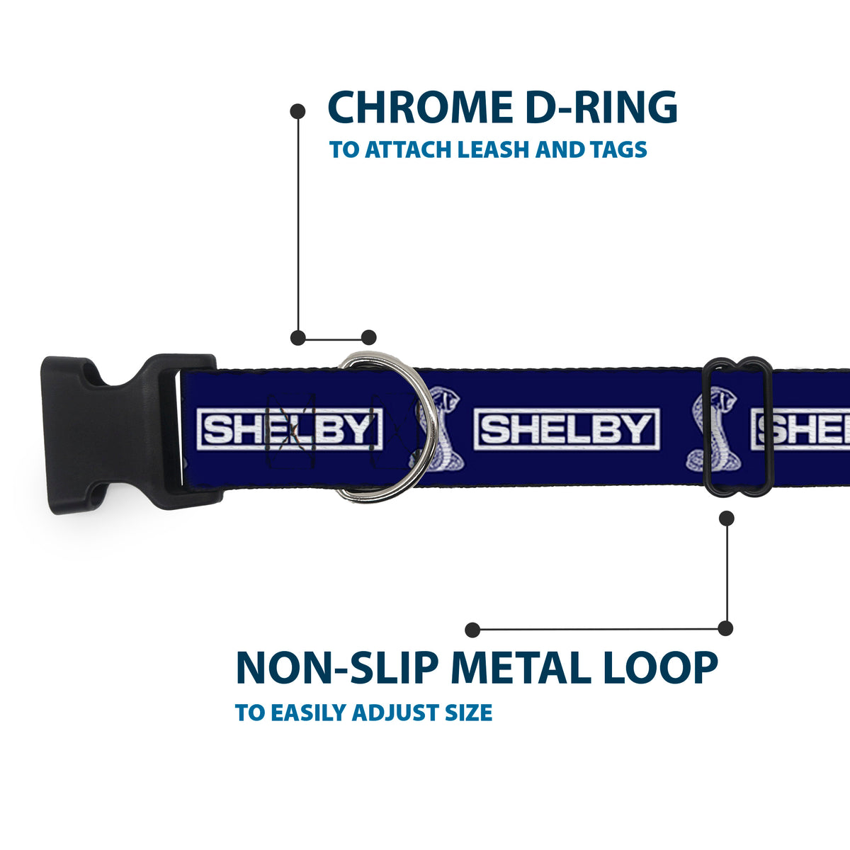 Plastic Clip Collar - SHELBY Box Logo and Super Snake Cobra Blue/White Dog Collars Plastic Clip Side Release Shelby