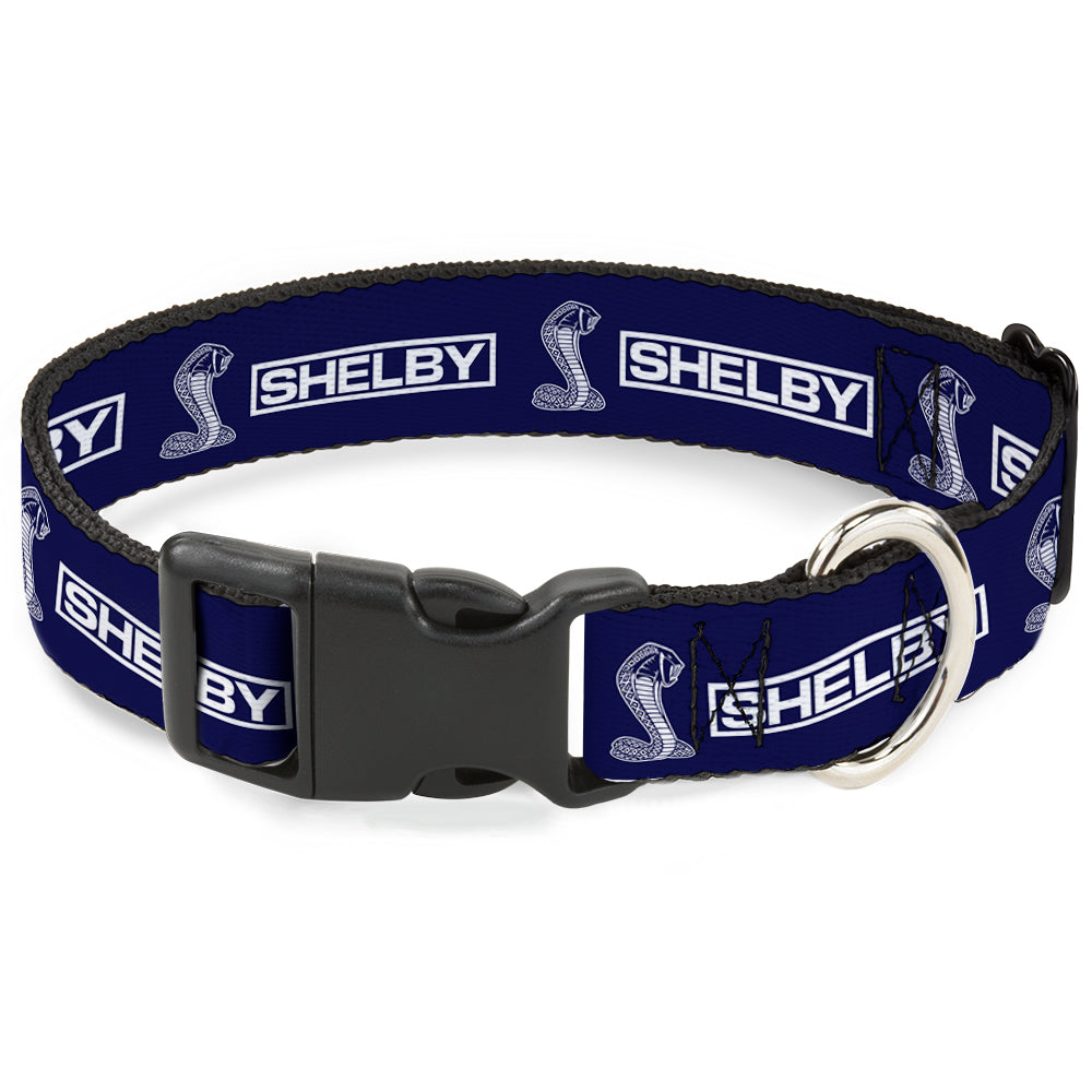 Plastic Clip Collar - SHELBY Box Logo and Super Snake Cobra Blue/White Dog Collars Plastic Clip Side Release Shelby