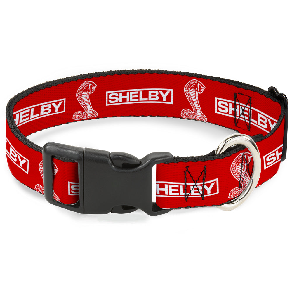 Plastic Clip Collar - SHELBY Box Logo and Super Snake Cobra Red/White Dog Collars Plastic Clip Side Release Shelby